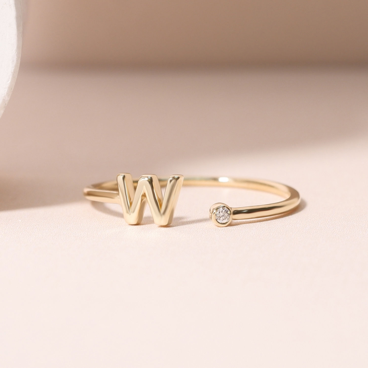 W Alphabet Open Ring with Diamond 9k Yellow Gold