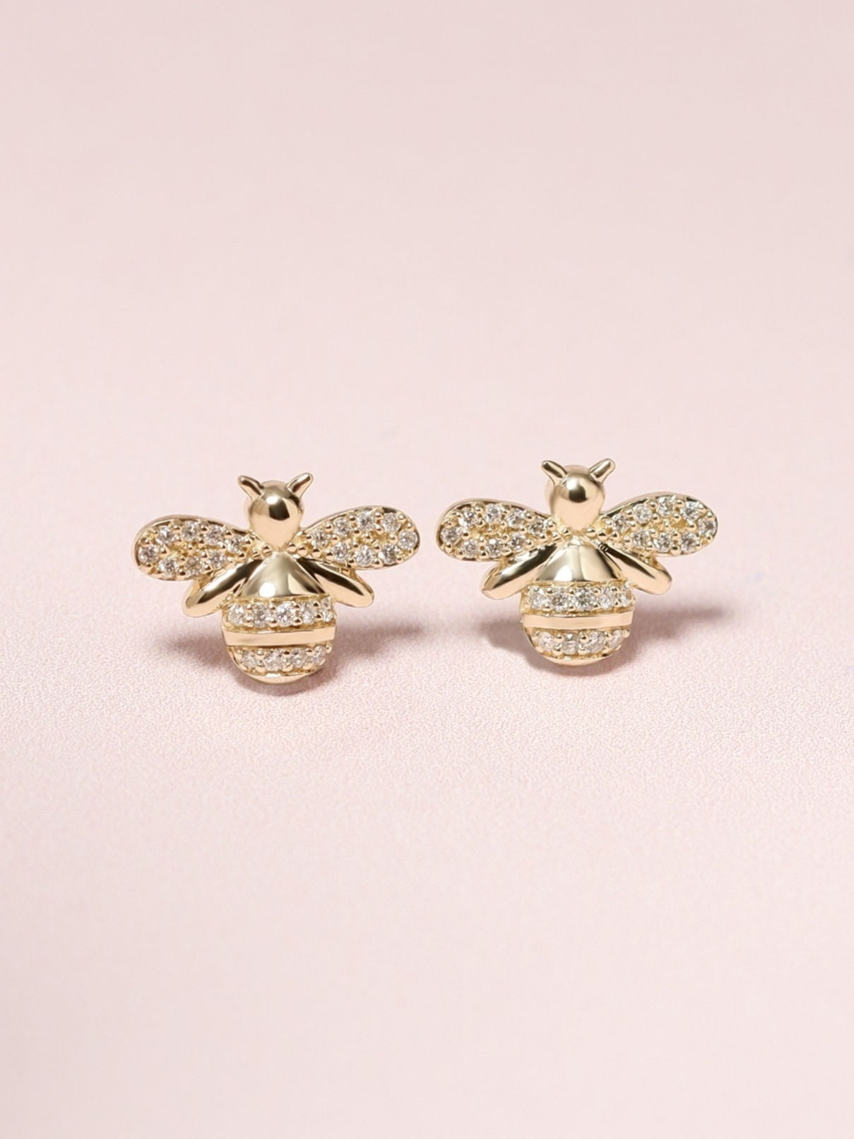 Diamond Bees Studs 9k Yellow Gold (Butterfly Backs)