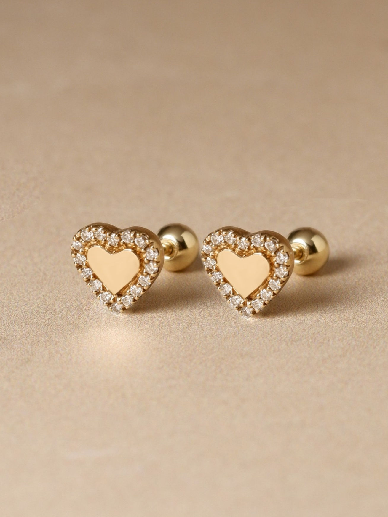 Heart Diamond Studs 9k Yellow Gold (Screw Backs)