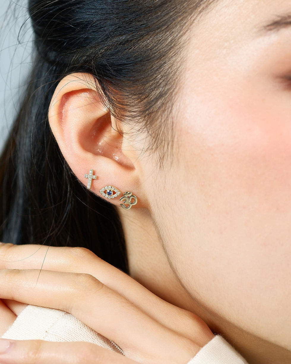 Thumbnail: Plain Ohm Sign Stud Earrings 9K Yellow Gold (Screw Backs)