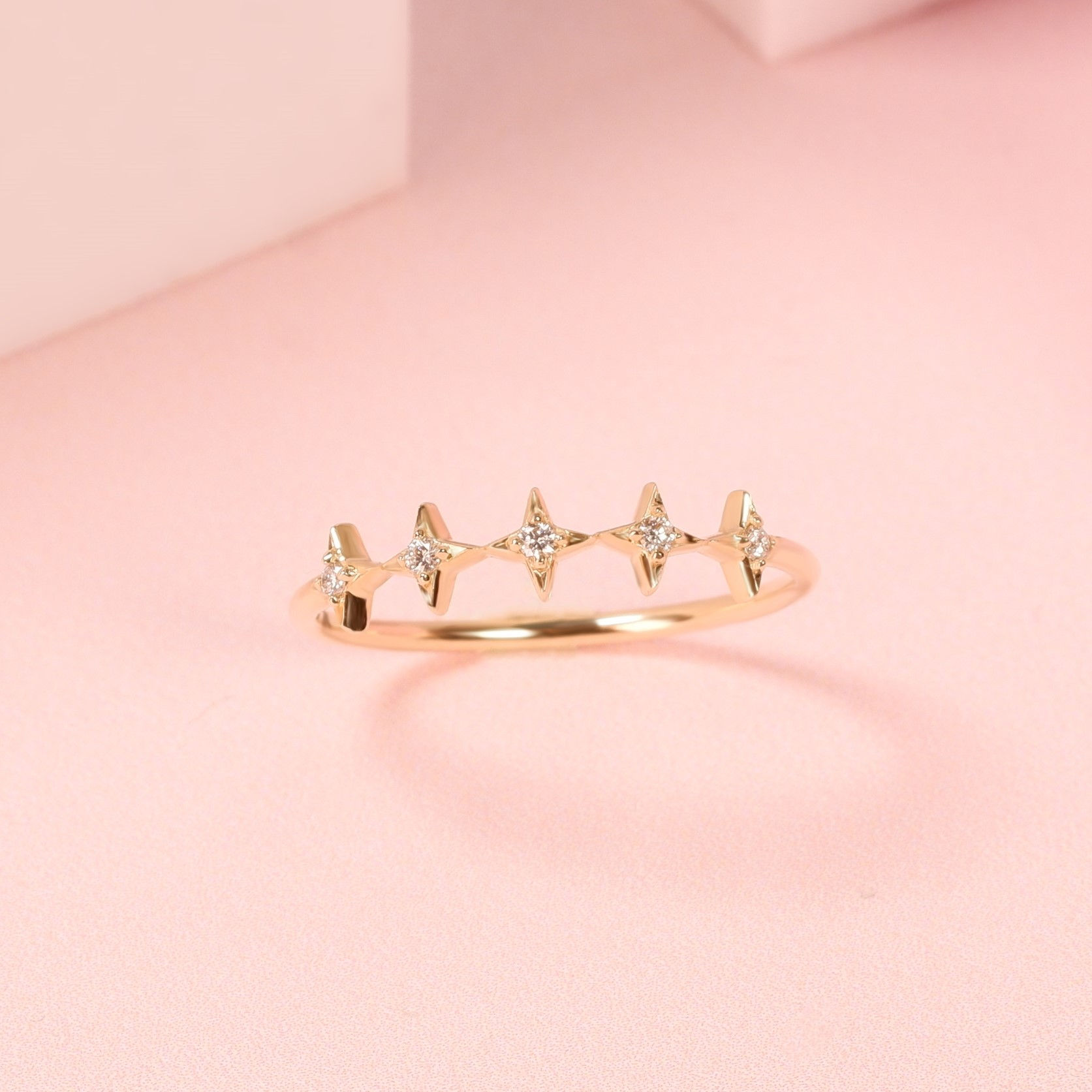 5 Twinkle Stars with Diamond Ring 9k Yellow Gold