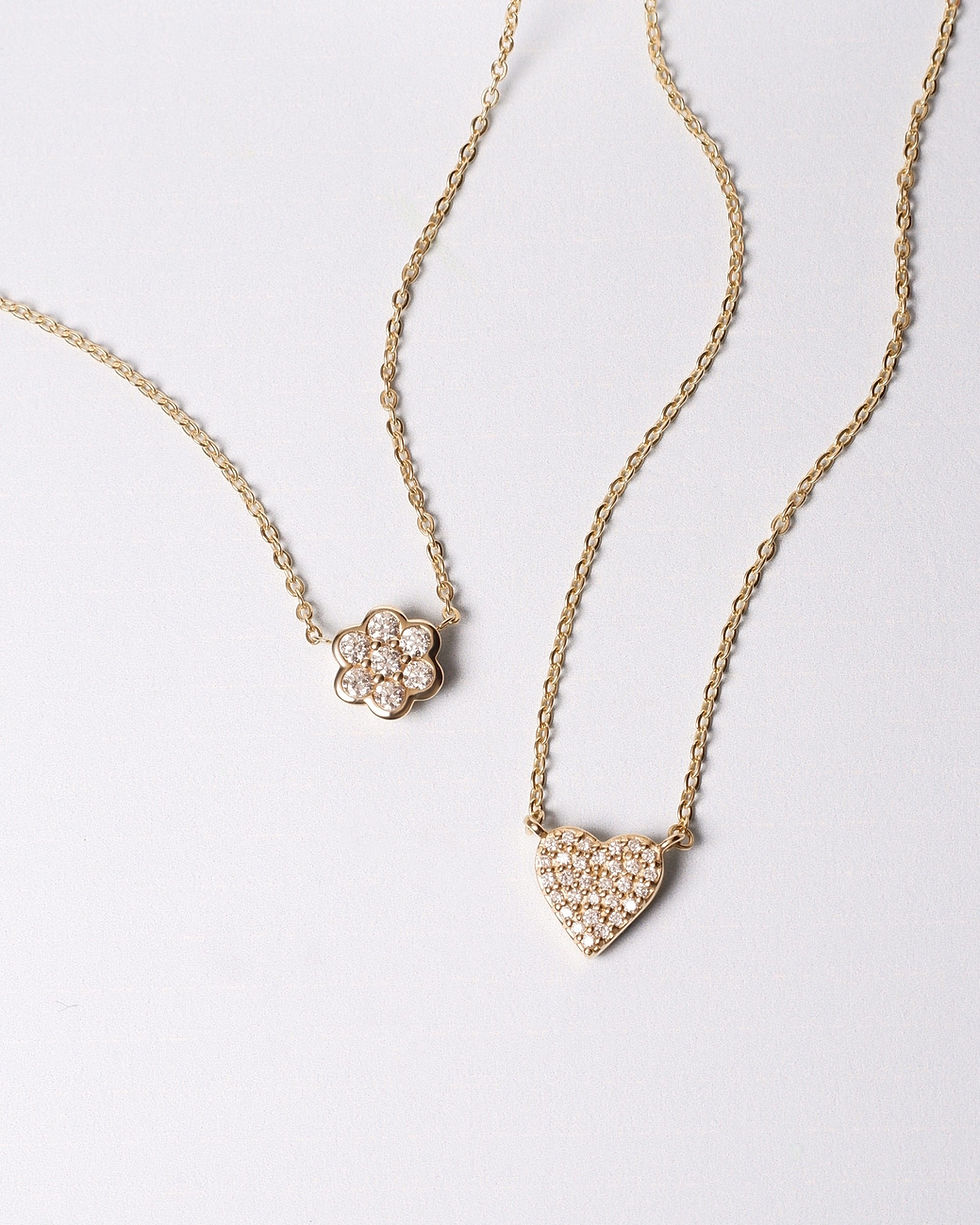 Thumbnail: Heart Pave Diamond Necklace 9k Yellow Gold