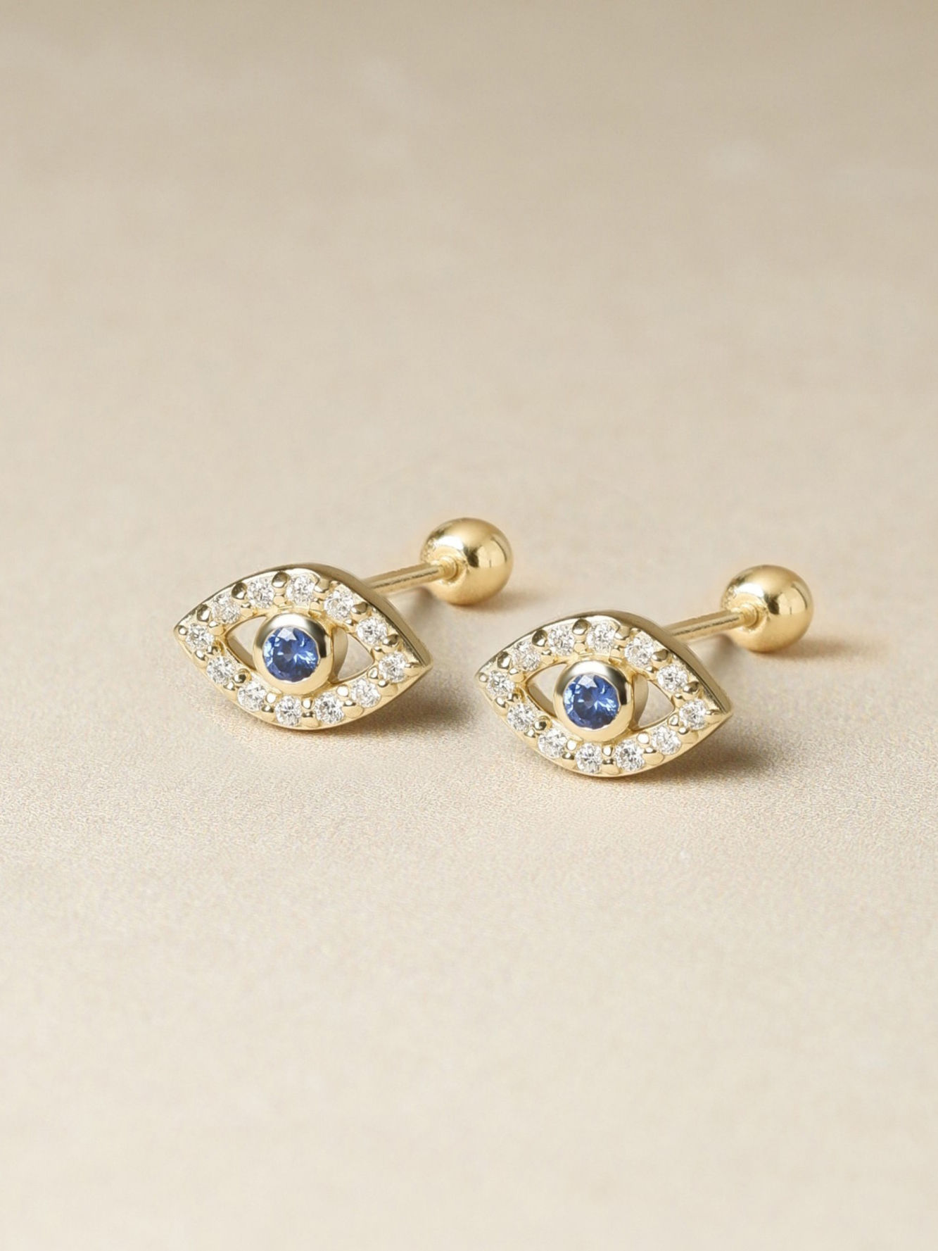 Evil Eyes Diamond Studs 9K Yellow Gold (Screw Backs)