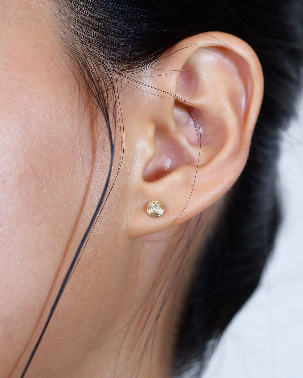 ภาพขนาดย่อ: ต่างหูปักก้านทองแท้ 9K  เกลียว เพชรทรงกลม Spiral Round Diamond Studs