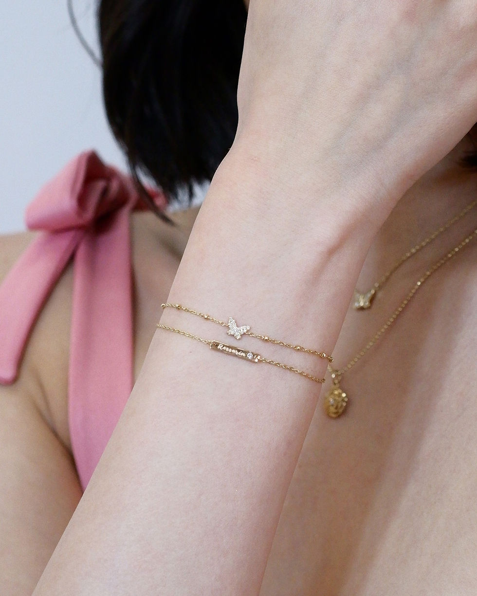 Thumbnail: Butterfly Diamond Bracelet 9K Yellow Gold