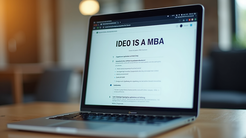 Eye-level view of a laptop screen showing an MBA application form