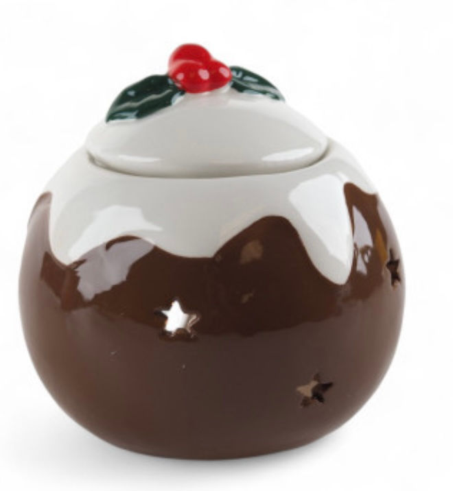 Christmas Pudding Oil Burner - Ceramic Festive Diffuser - Ideal For Wax Melts