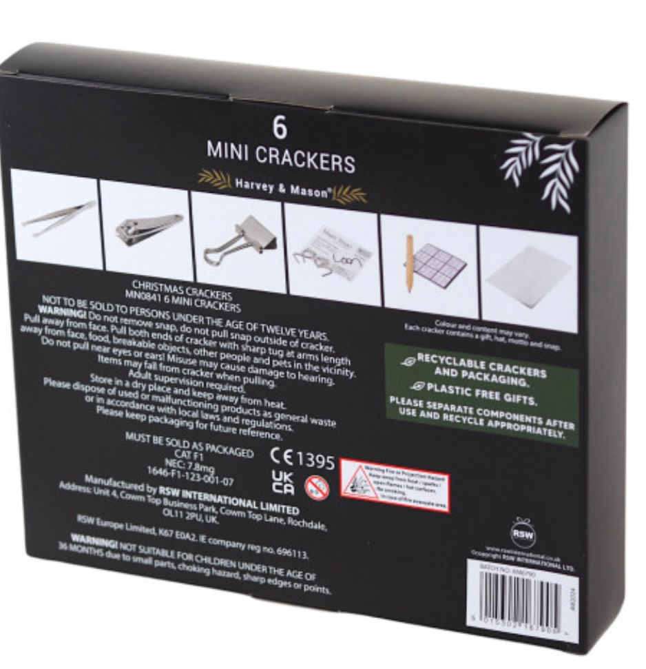 Thumbnail: Eco-Friendly Mini Christmas Crackers with Gifts - White & Gold - Set of 12
