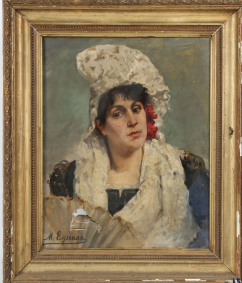 ESPENAN-CRESSON Marguerite (1867-?) Portrait de femme à la coiffe Huile sur toile
