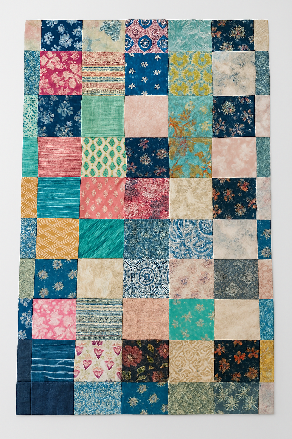 Square Shaped Multicolored Patchwork Fabric Sheet (Upcycled)
