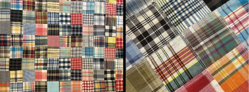 Finished wholesale patchwork fabric made from Madras check squares in multicolor plaid, upcycled patchwork fabric yardage by Anamica Fashion LLP Jaipur