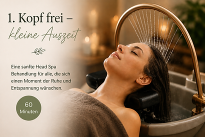 Head Spa Behandlung bei Wohlfühlmomente in Remshalden mit entspannendem Wasserfall und natürlicher Wohlfühlatmosphäre