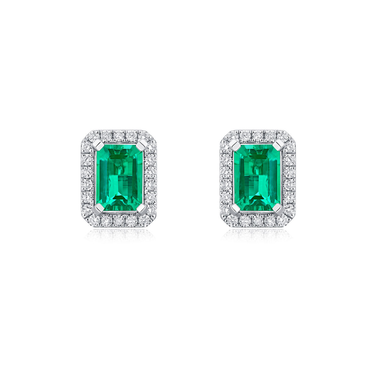 Platinum Halo Emerald Earrings