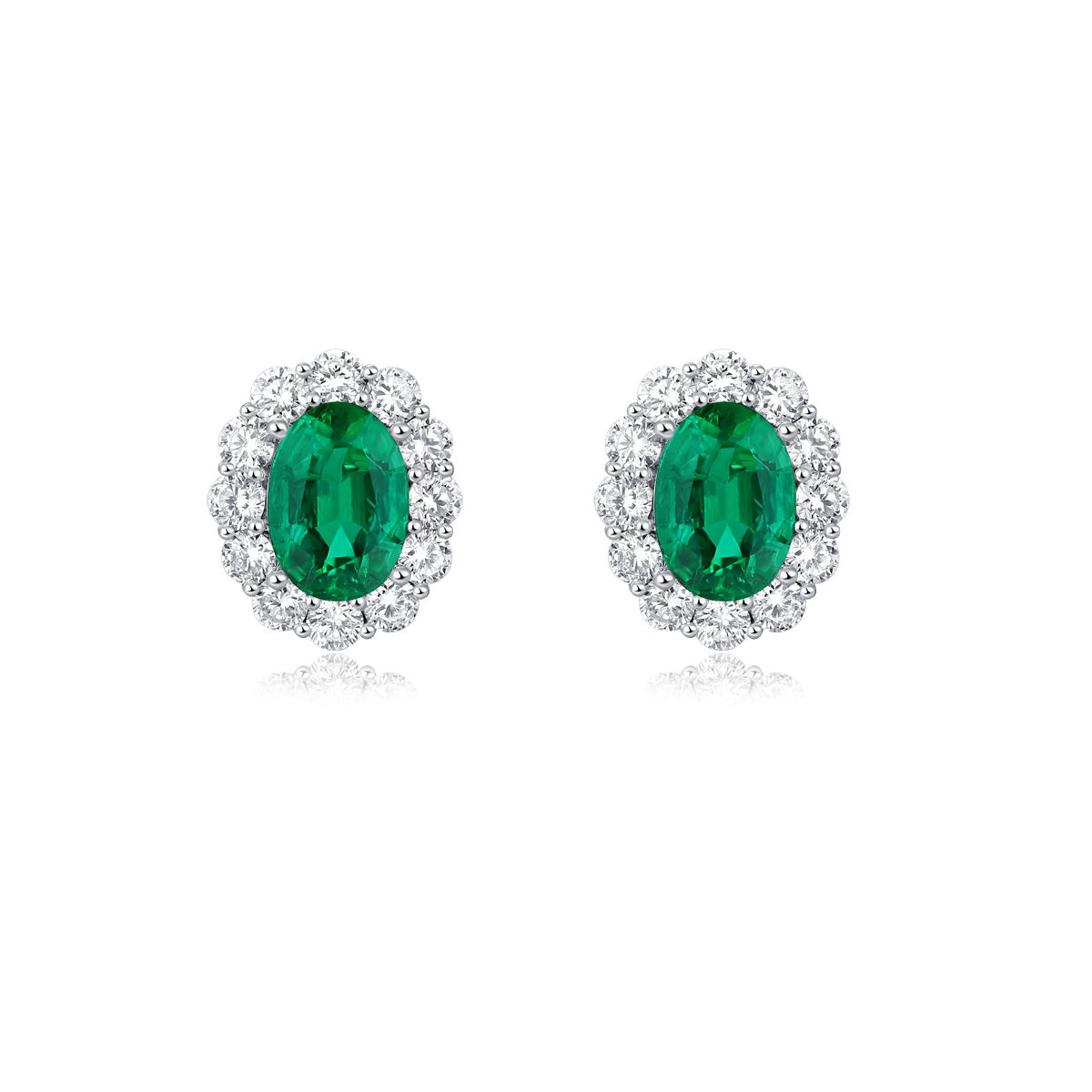 Platinum Halo Oval Emerald Earrings