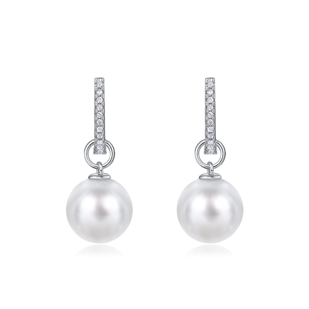 Platinum Diamond Freshwater Pearl Loop Earrings