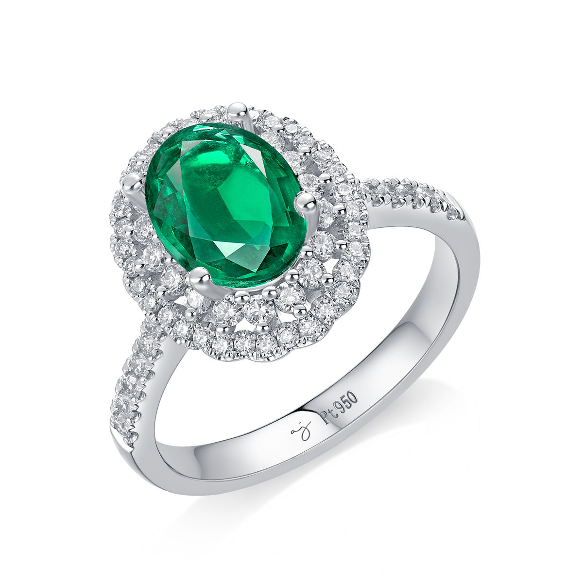 Halo Pave Emerald with Diamond Ring 