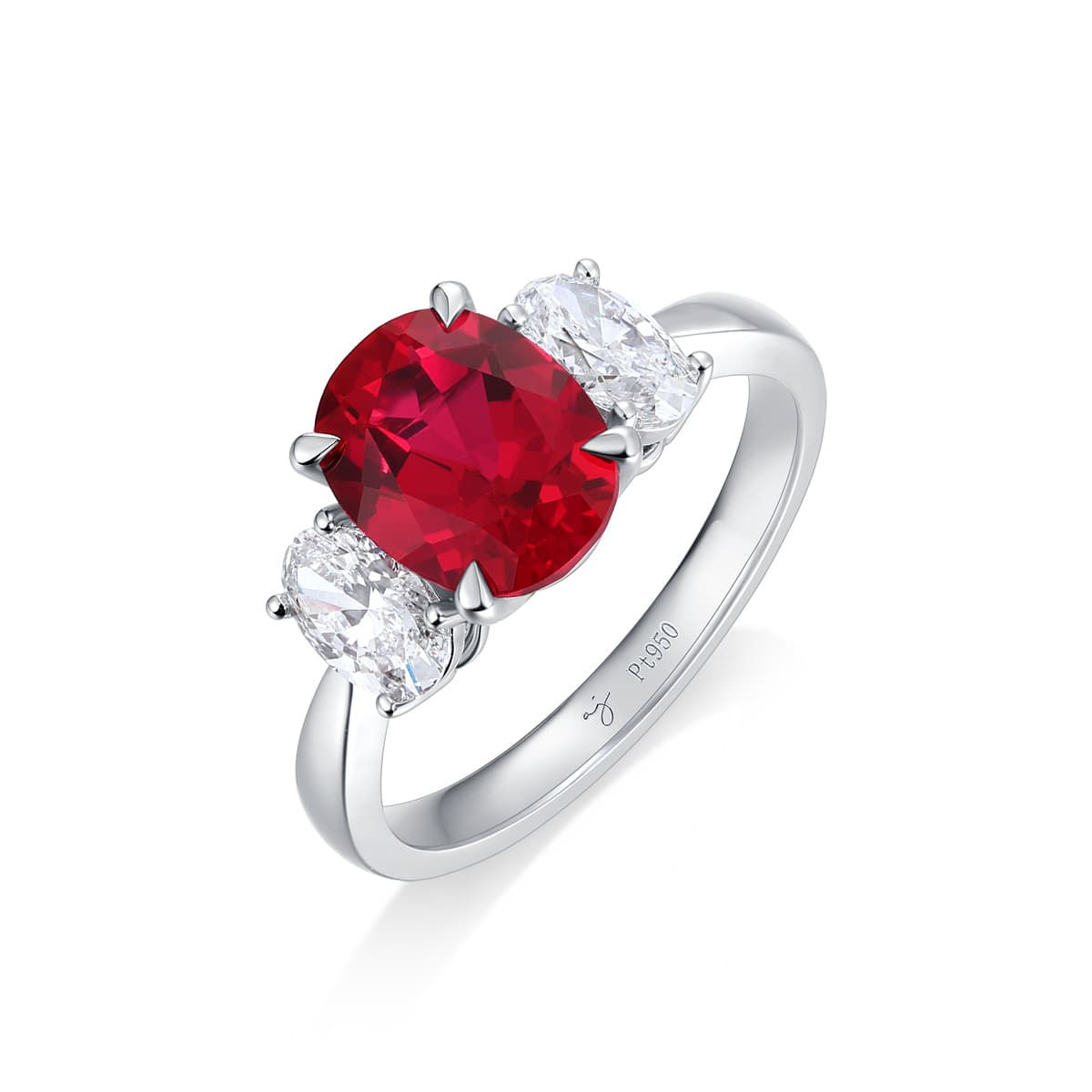Oval Ruby & Diamond Three-Stone Ring