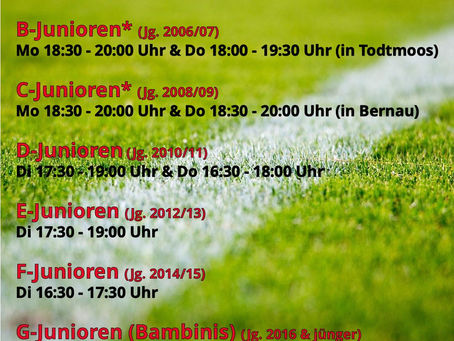 Alle Trainingszeiten unserer Jugendmannschaften auf einen Blick 