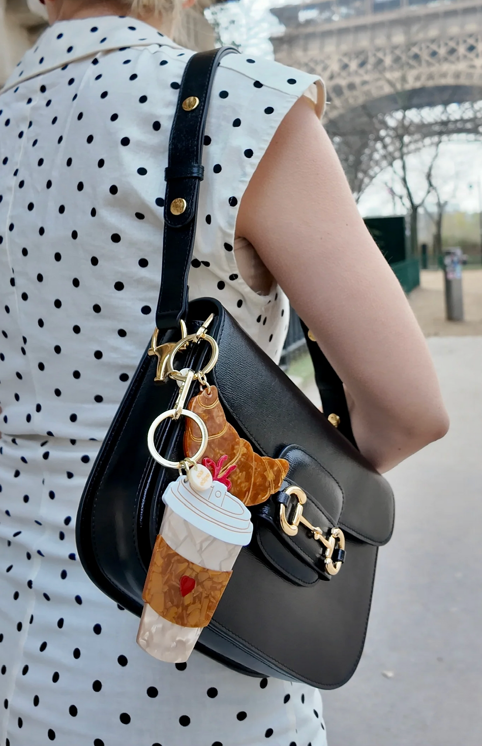 Thumbnail: Solar Eclipse: Hand-Painted Bow Croissant Bag Charm + Keychain | Eco-Friendly