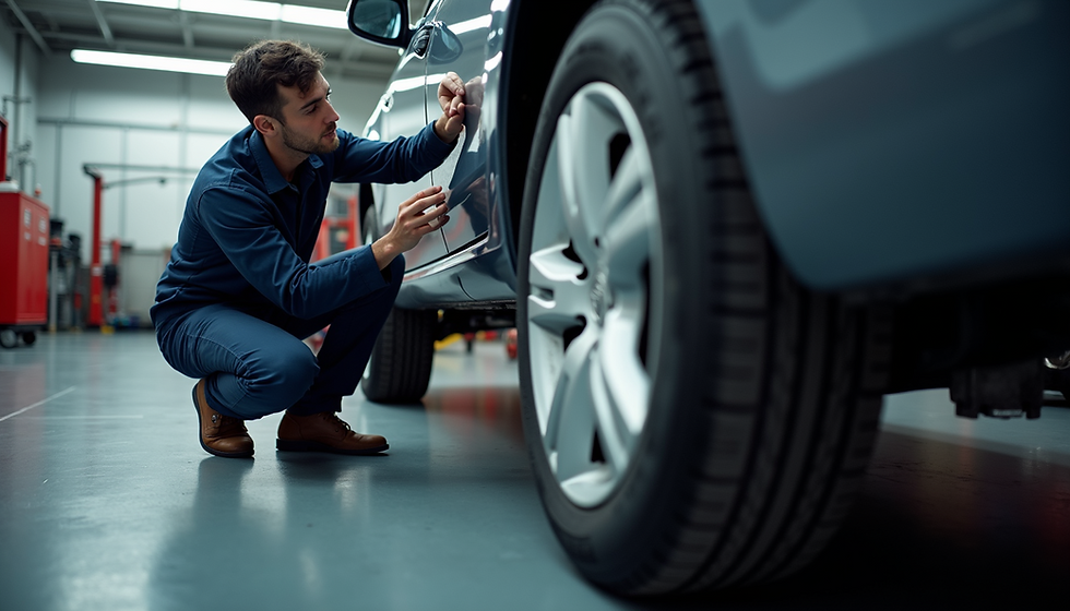 Mechanic inspecting car