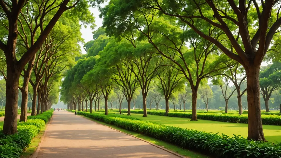 Eye-level view of serene park in Bangalore with lush greenery