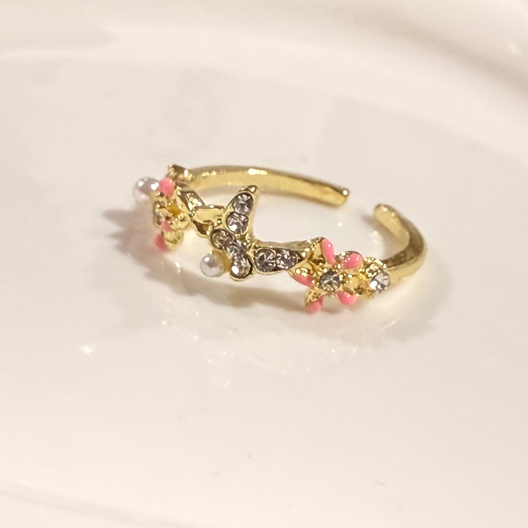 Mini Butterfly N Flower | Adjustable Gold Tone Ring