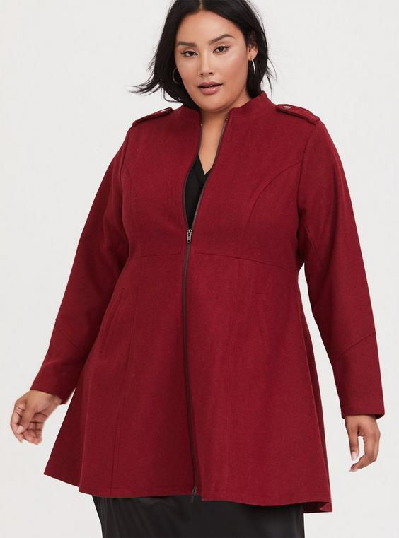 Torrid Wool Blend Zip-Front Fit And Flare Coat
