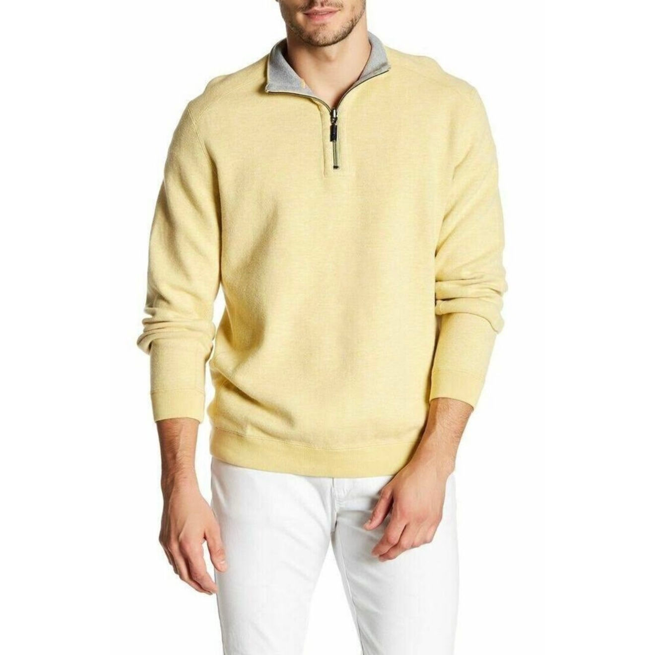 Tommy Bahama Flipview Reversible Yellow Gray 1/4-Zip Sweatshirt