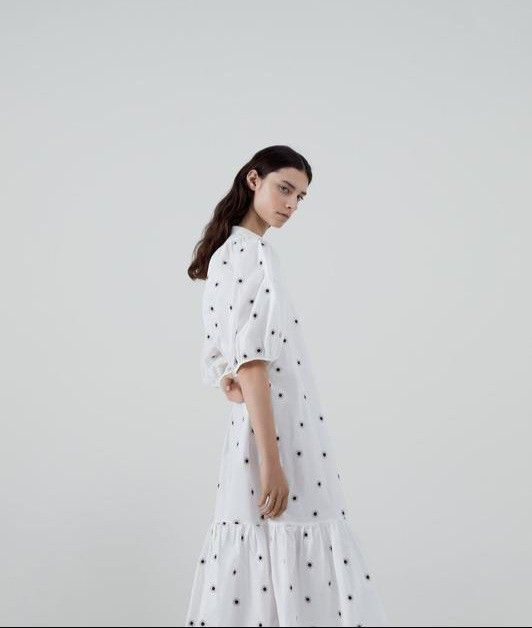 Miniature : Zara Oyster White Embroidered Poplin Dress - L