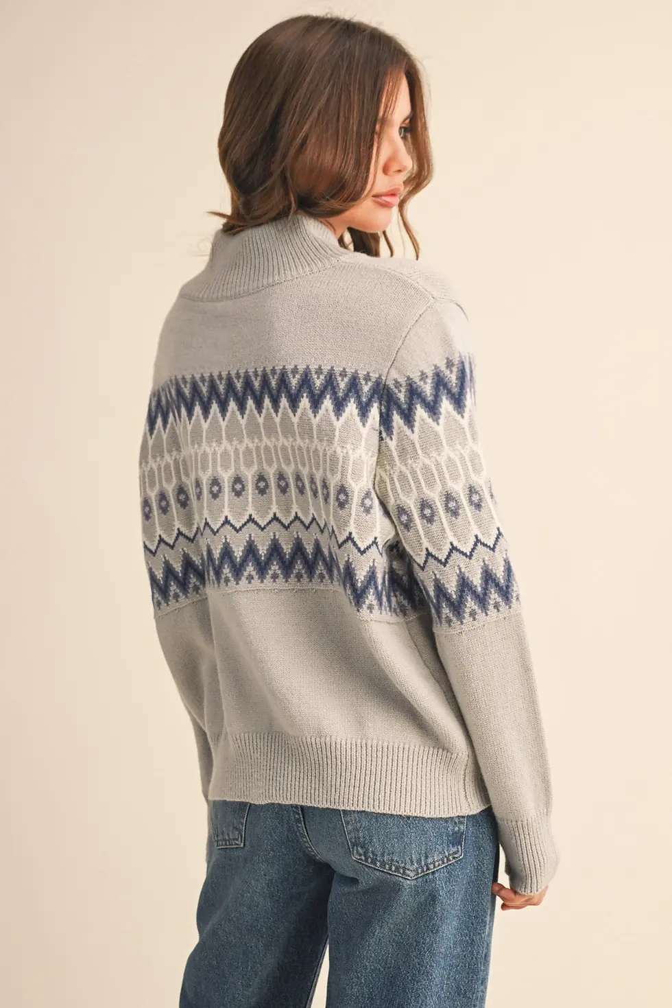 Thumbnail: Zip Up | Fair Isle Gray Cardigan Sweater