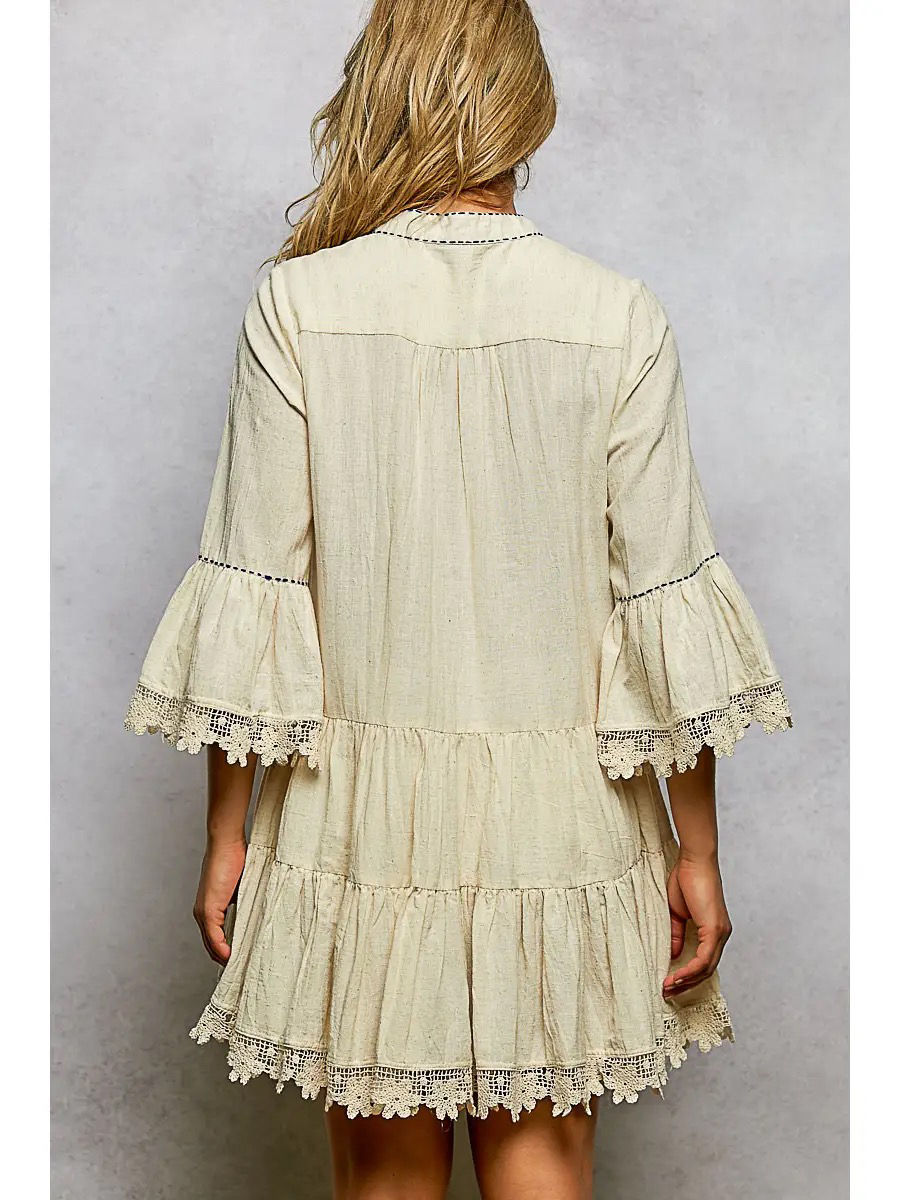 Miniatura: Always A Go-To | Linen V-Neck Lace Embroidery Dress