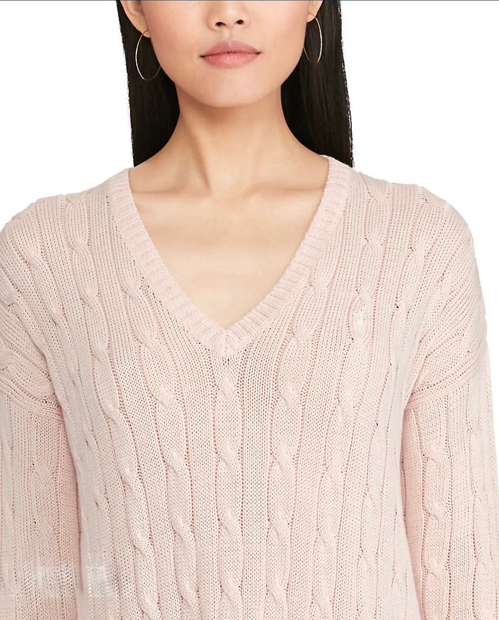 Miniatura: Polo Ralph Lauren Cotton V-Neck Cable Knit Pink/White - S