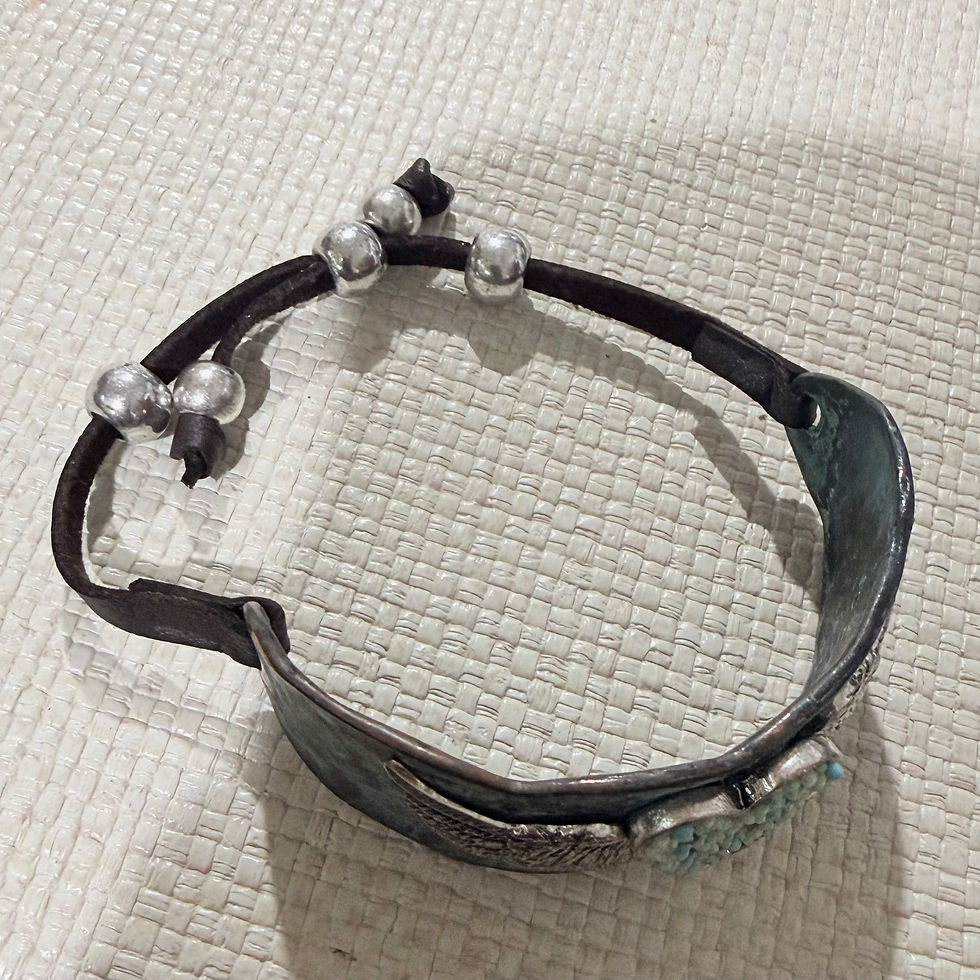 Thumbnail: Custom Design Turquoise Rhinestone Hammered Adjustable Cuff Bracelet