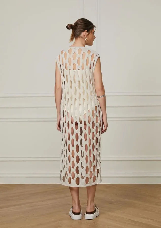 Miniature : Diforo Ivory Openwork Knit Dress/Swimsuit Coverup- L