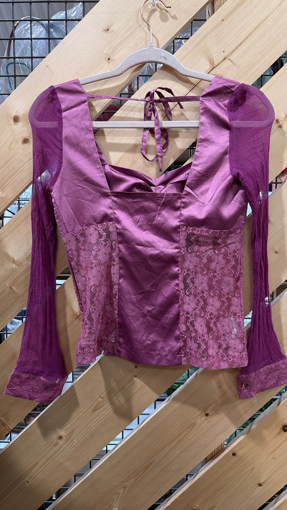 Прев'ю: Lucy Paris Y2K Purple Satin Lace Long Sleeve Top- S