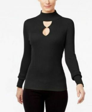 INC International Concepts Keyhole Pullover Black