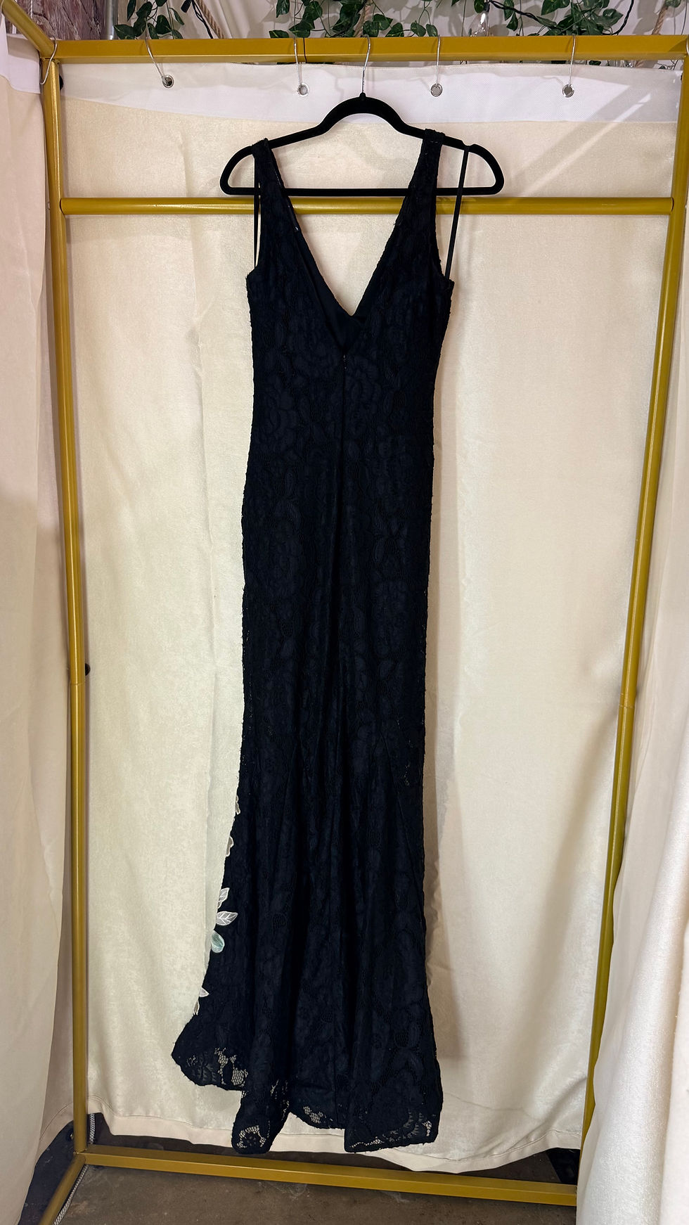 Thumbnail: Betsy & Adam Black Lace Applique Gown - 6