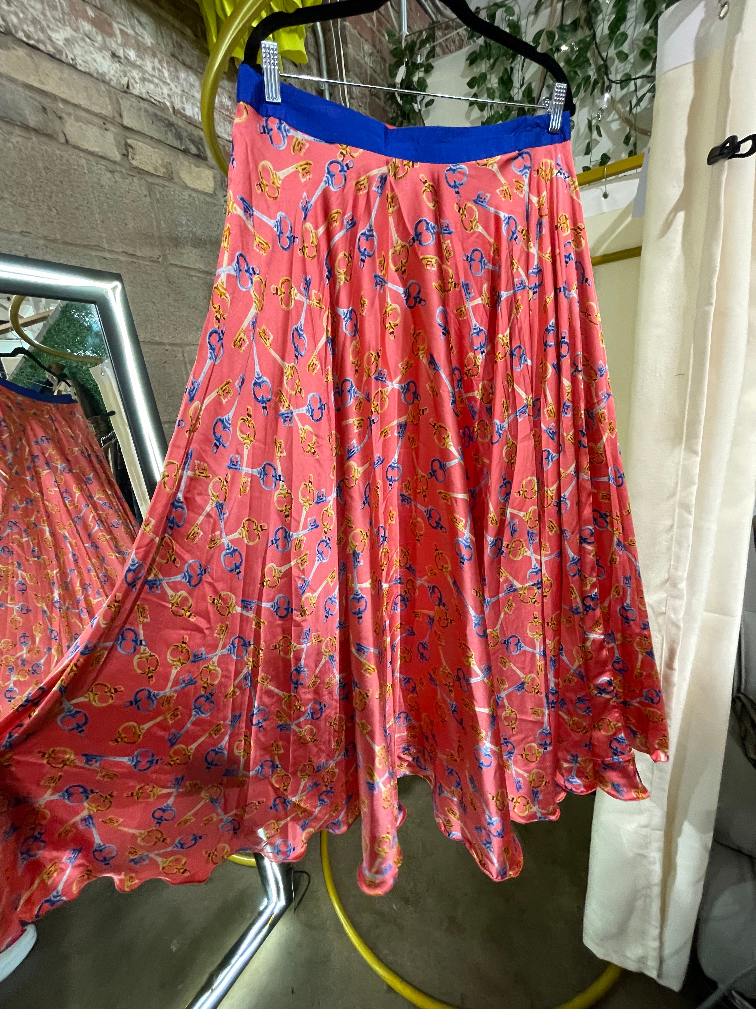Loeffler Vibrant Pink Pleated Key Pattern Maxi Skirt - L Retails:$295