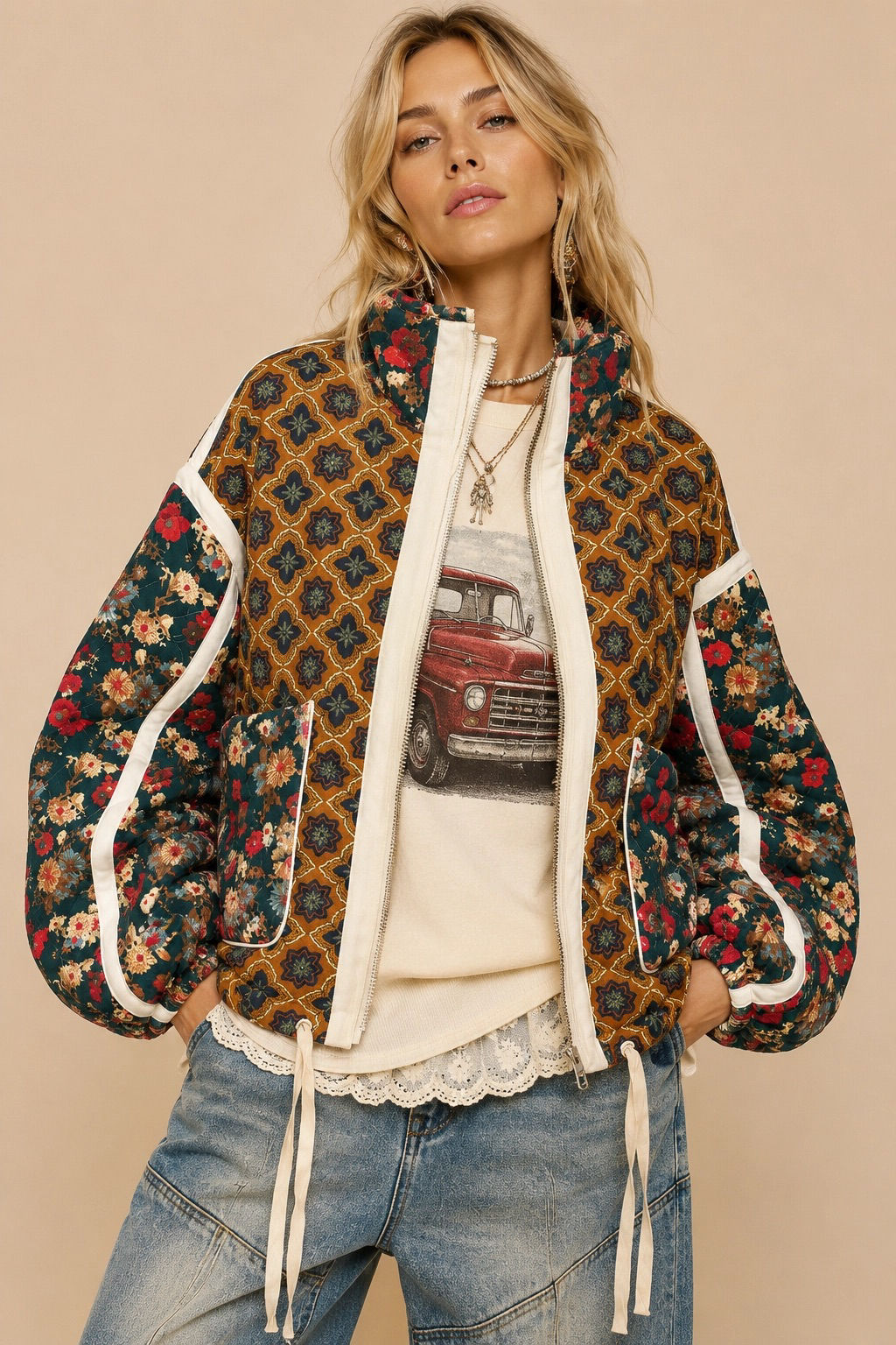 Luisa | Brown Multi Patchwork Quilted Jacket