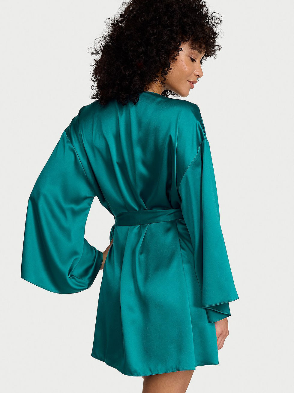 Прев'ю: Victoria’s Secret Satin Short Robe In True Teal - M/L