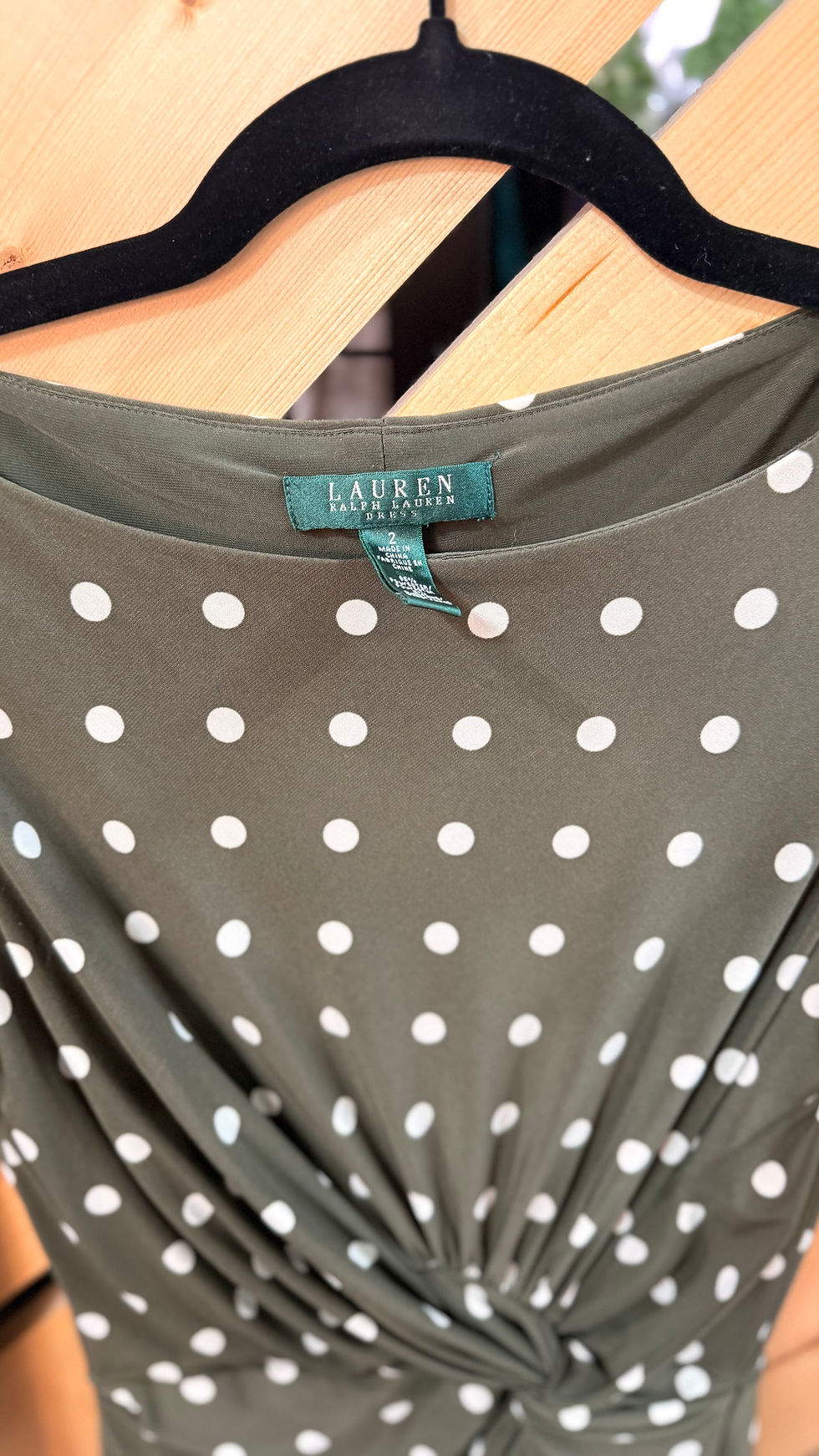 Прев'ю: Ralph Lauren Olive Green Polka Dot Cowl Neck Dress