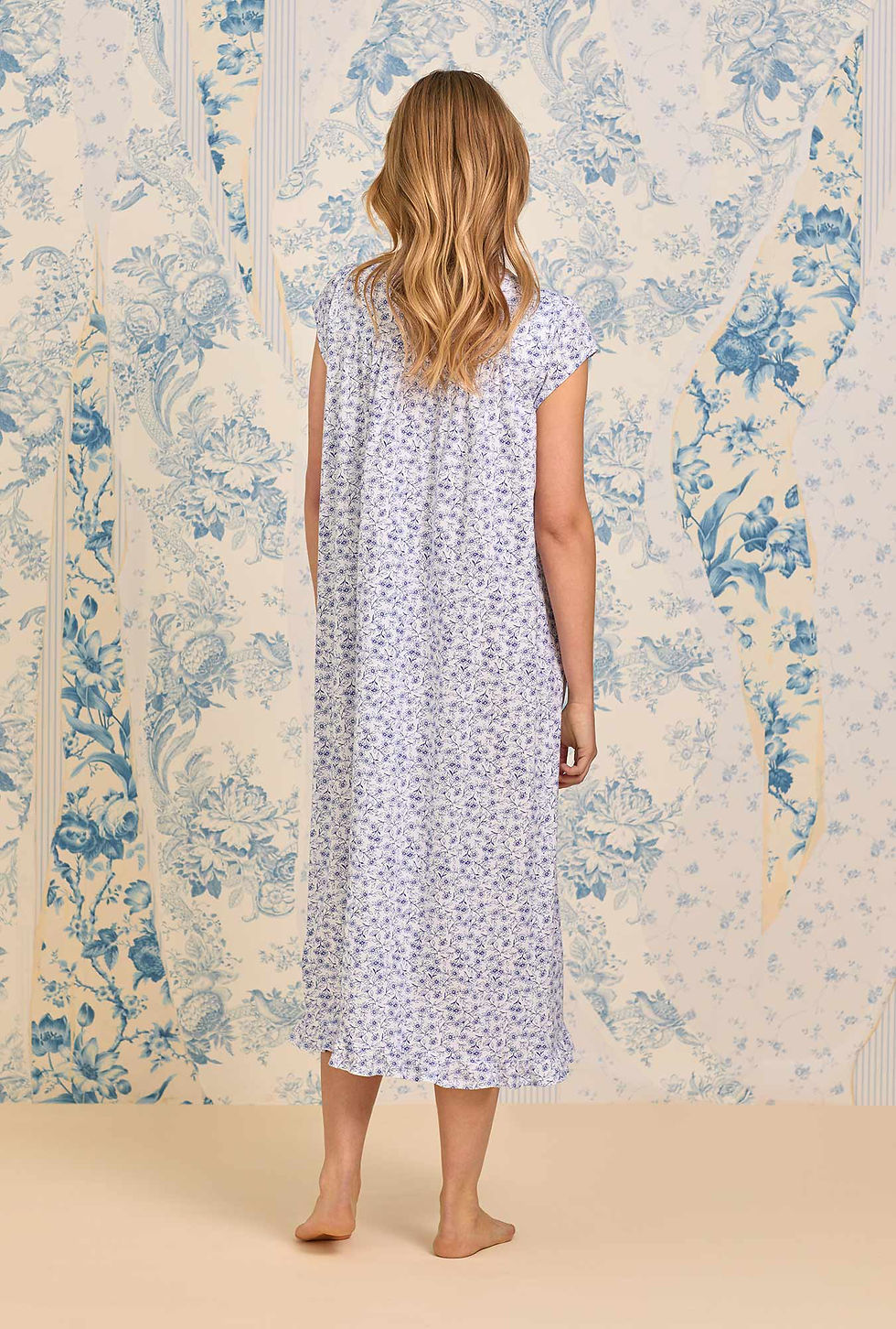 Thumbnail: Eileen West Navy Vine Cotton Knit Ballet Nightgown - XL