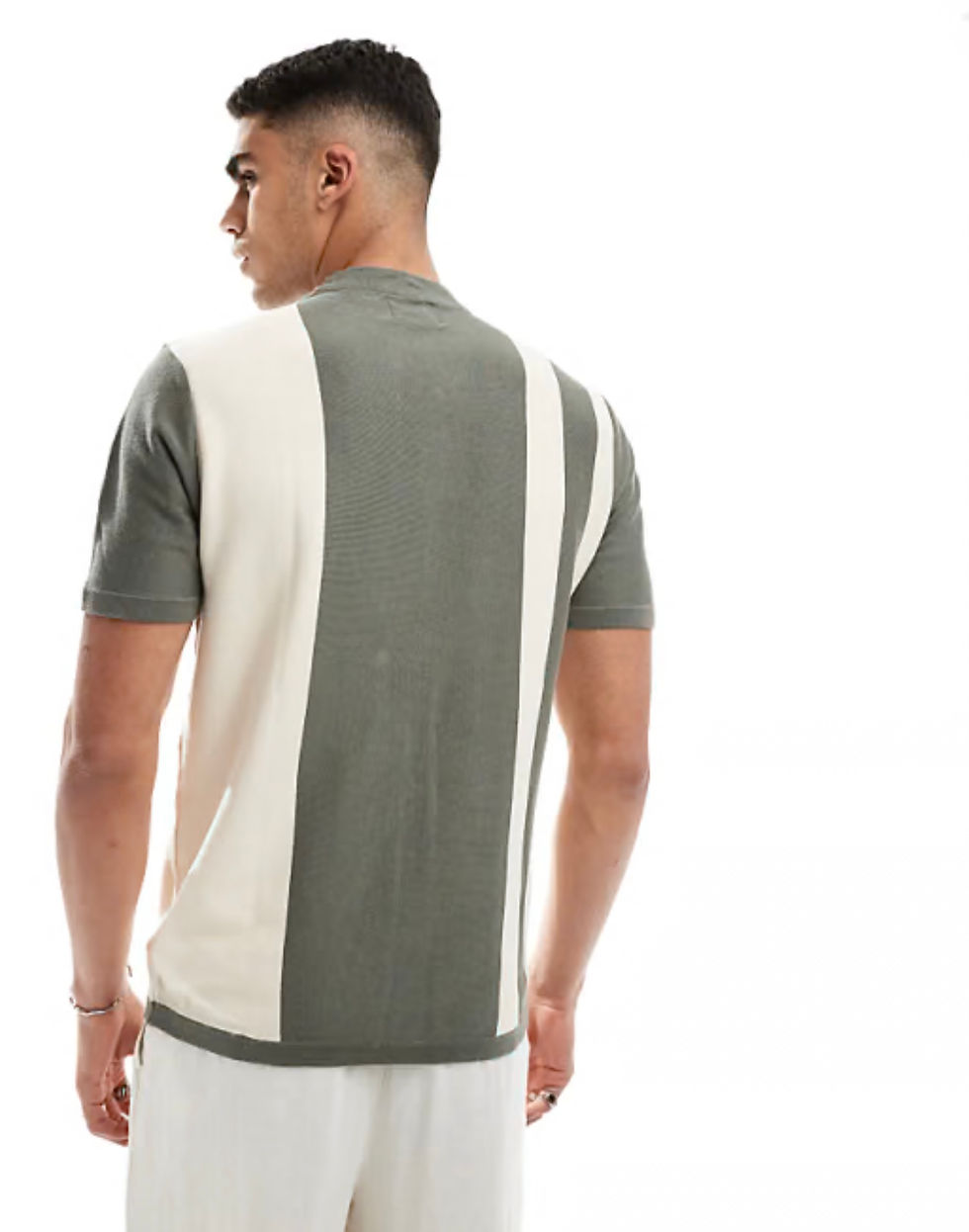 Thumbnail: D&F Vertical Gray Striped Crewneck T-Shirt-L
