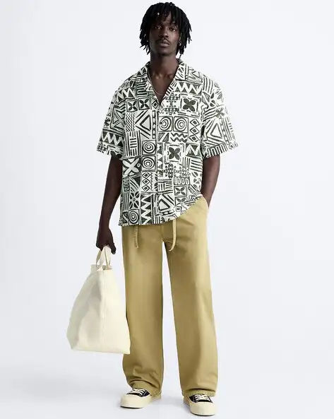 Miniatura: Zara B&W Geometric Print SS Linen Blend Shirt - XL