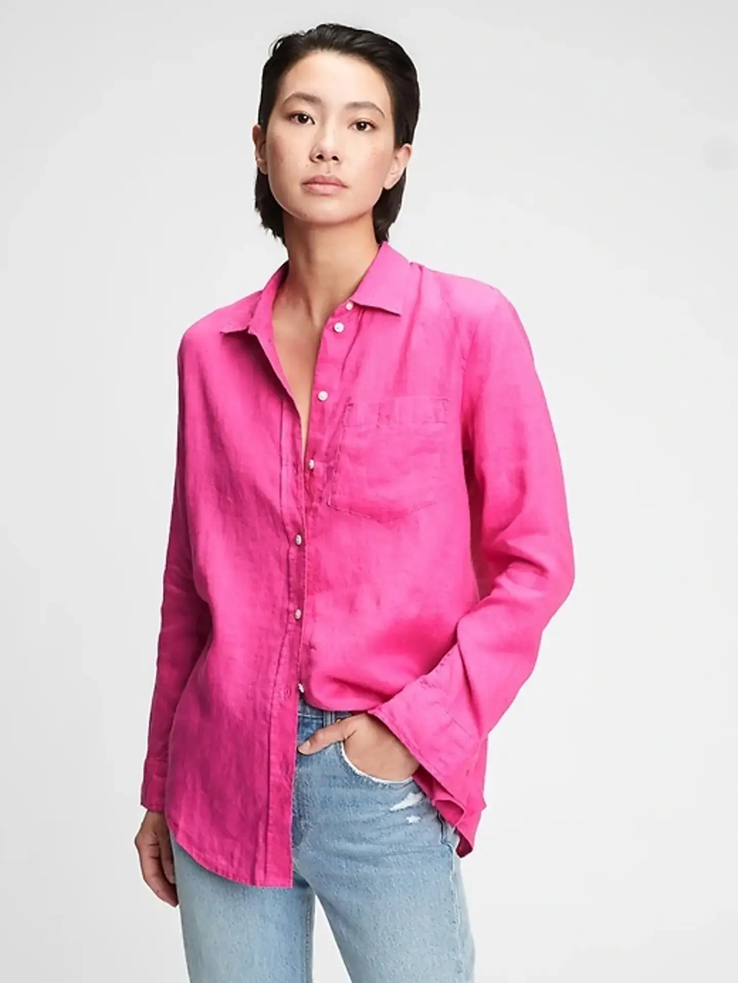 Gap 100% Linen Oversized Shirt Hot Pink