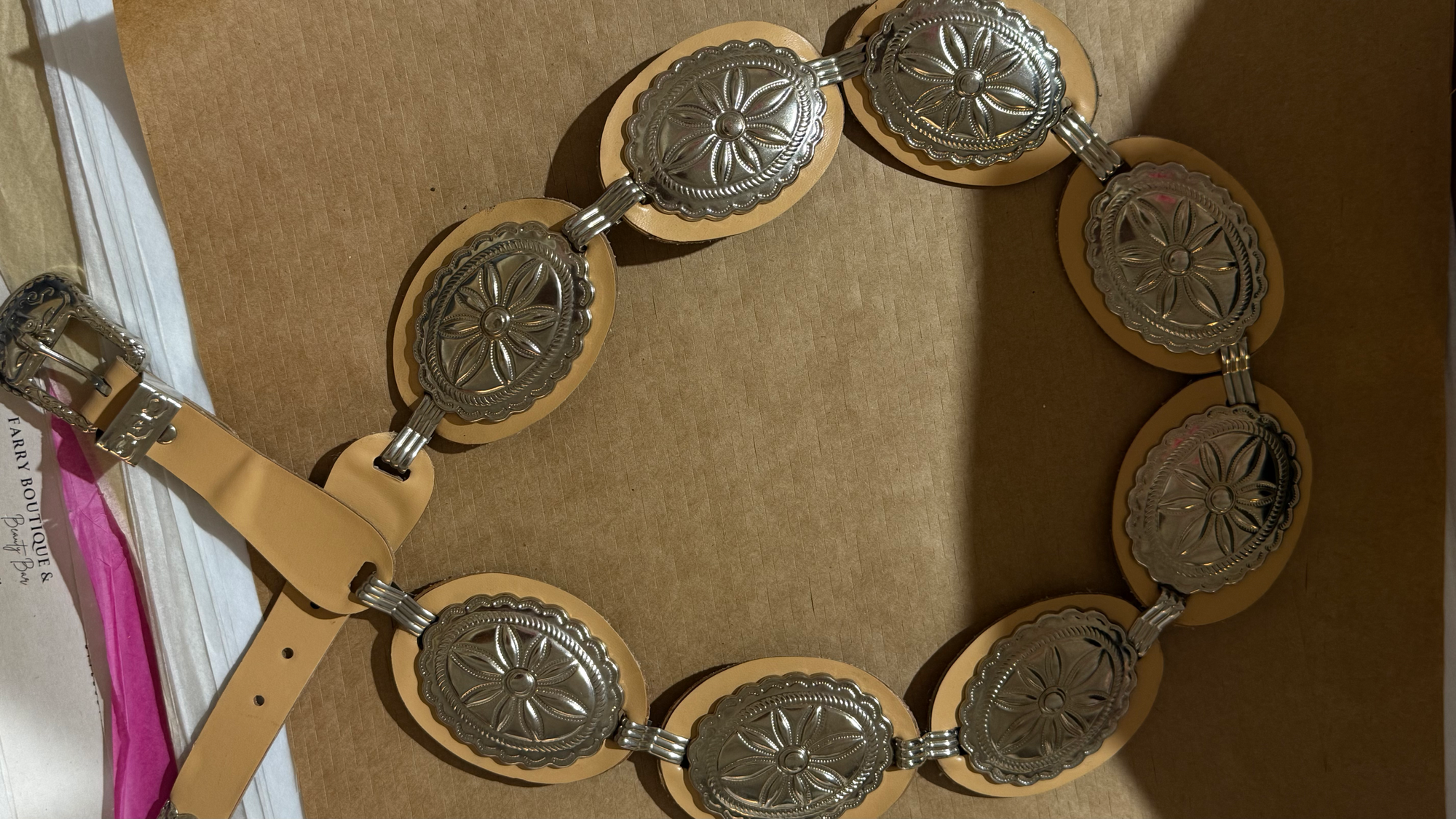 Vintage Concho Silver Wide Taupe Belt