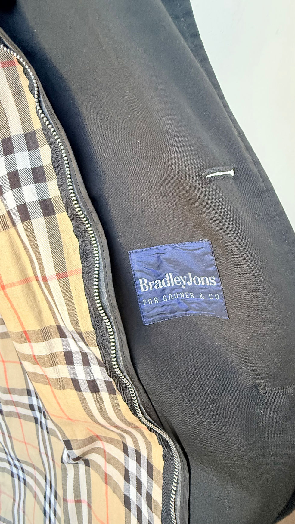 Thumbnail: Burberry Style Black Trench Coat w/Nova Check Bradley Jones- 48Reg