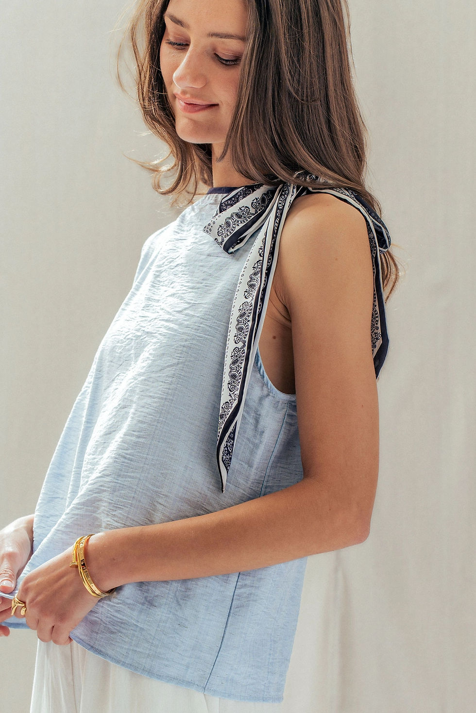 Miniatura: That One Perfect Top | Paisley Scarf Tie Linen Blend Blouse