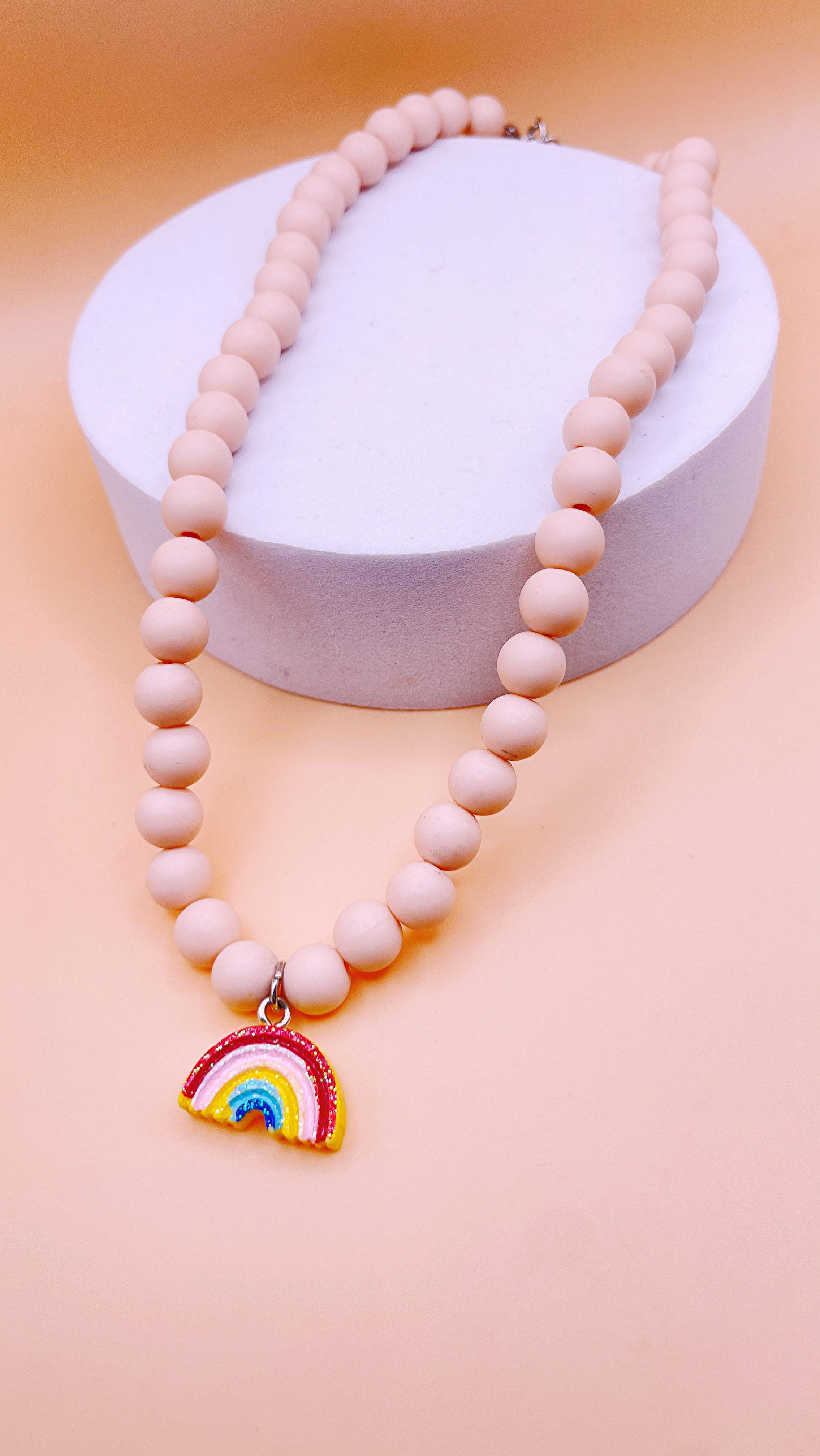 Kids Pink Rainbow Charm Necklace