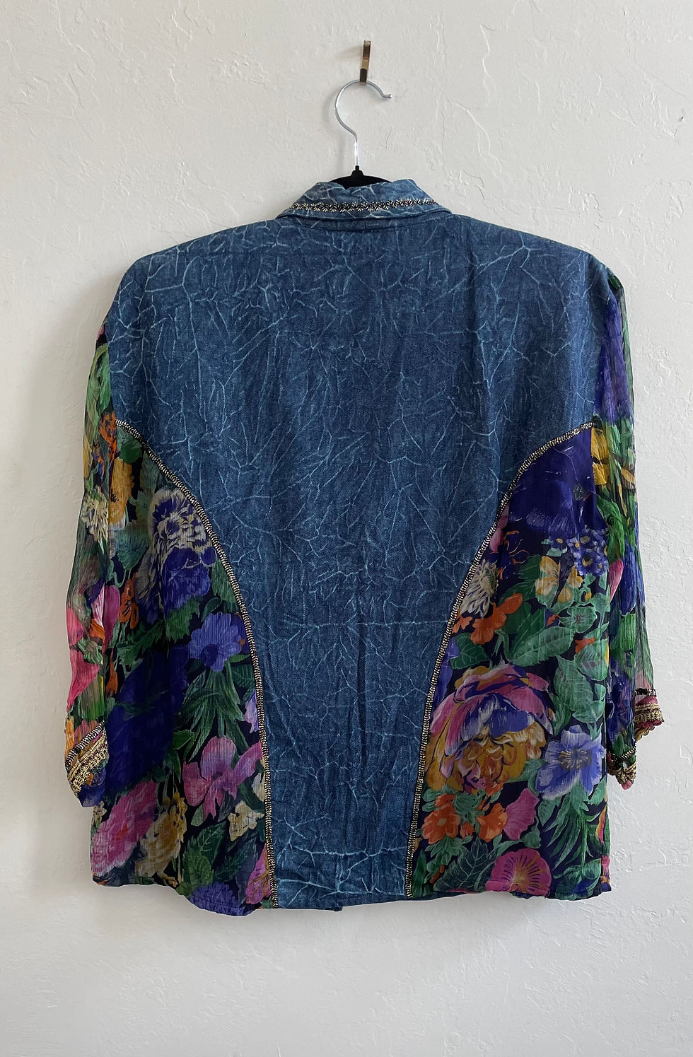 Thumbnail: Vintage Flirt Acid Wash Sheer Sleeve Denim Blazer- S
